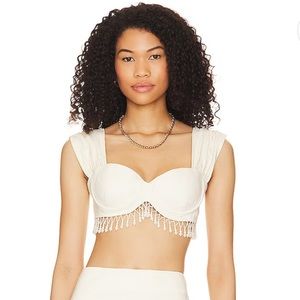 LPA Perla Fringe Trim Bra Top in Pearl